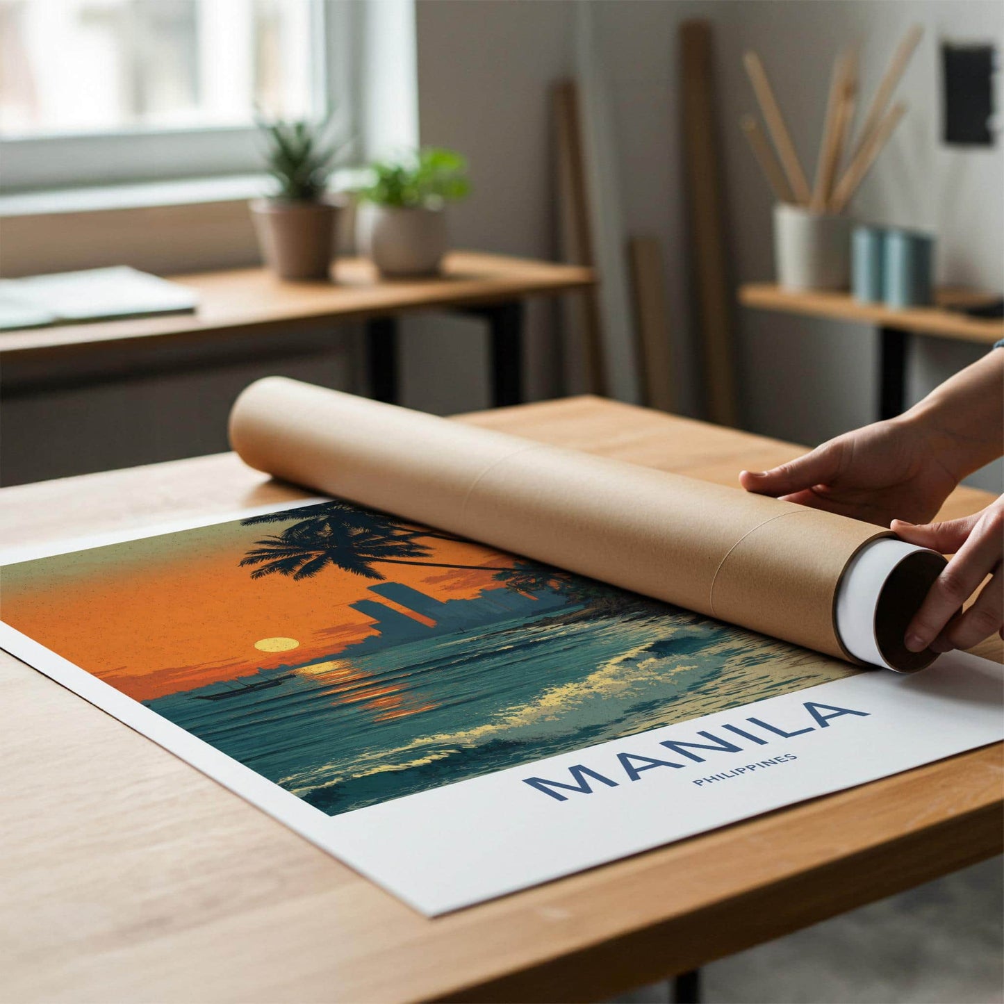 Manila Poster - Philippines Travel Art - Tropical Sunset Coast Home Decor
