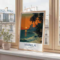 Manila Poster - Philippines Travel Art - Tropical Sunset Coast Home Decor