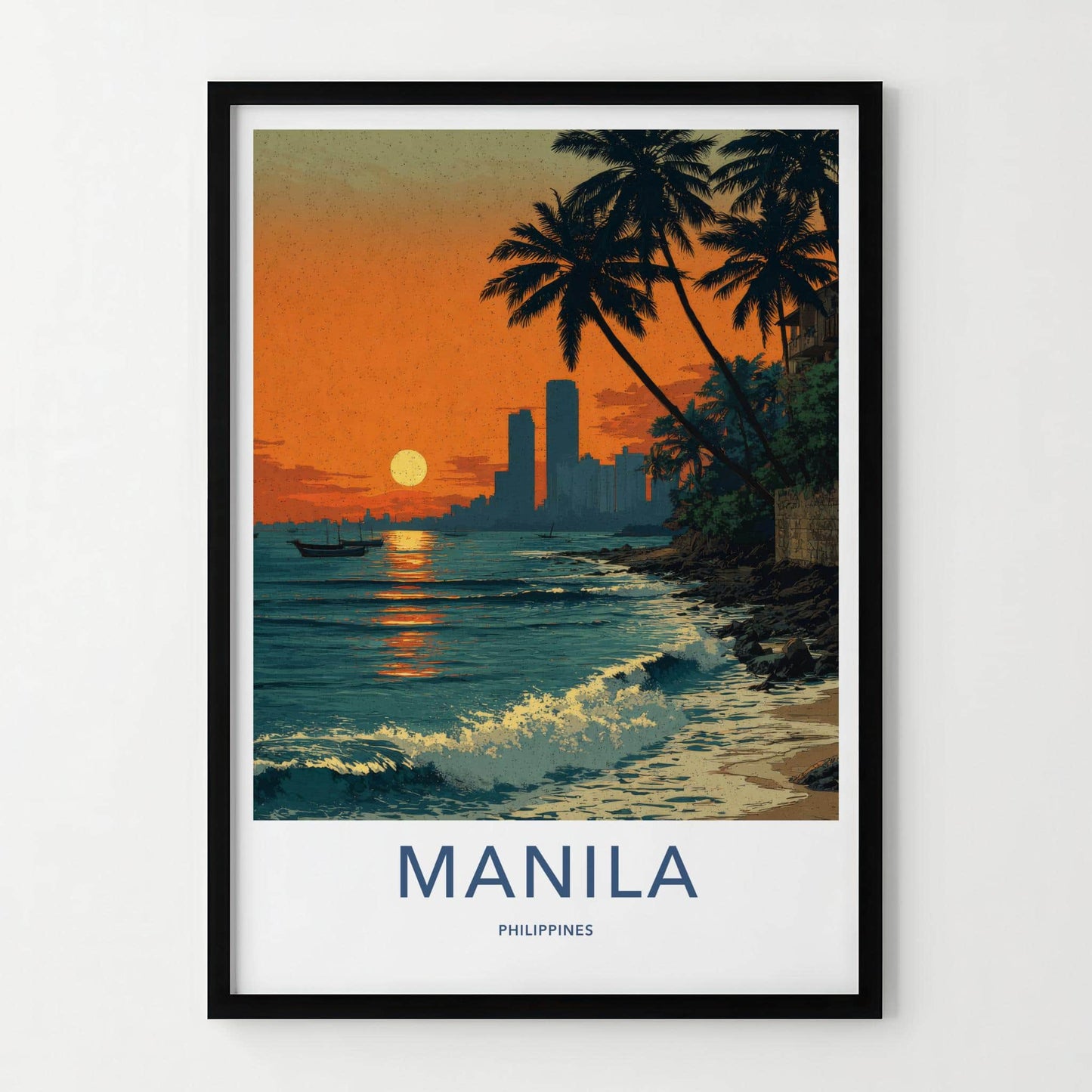 Manila Poster - Philippines Travel Art - Tropical Sunset Coast Home Decor