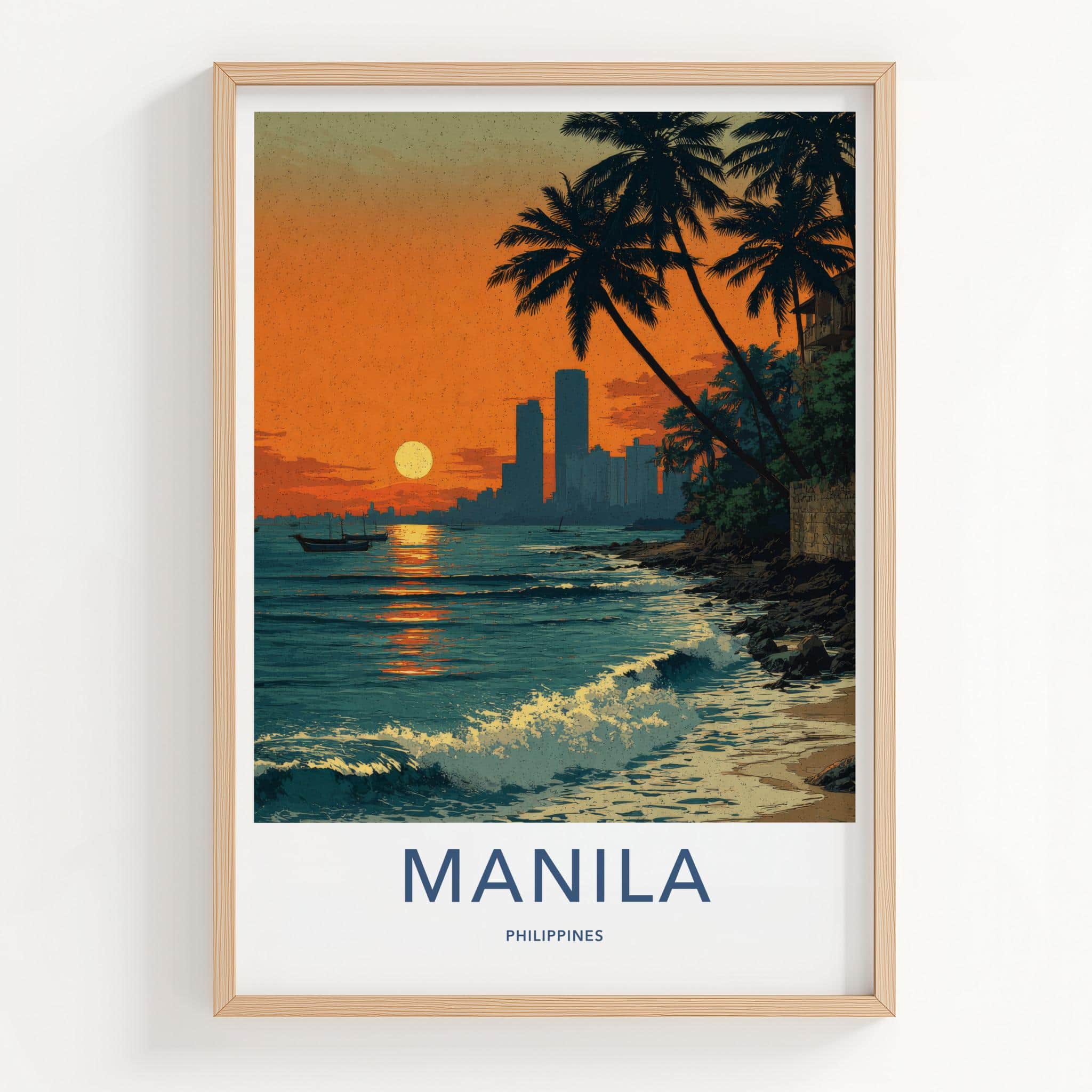 Manila Poster - Philippines Travel Art - Tropical Sunset Coast Home Decor