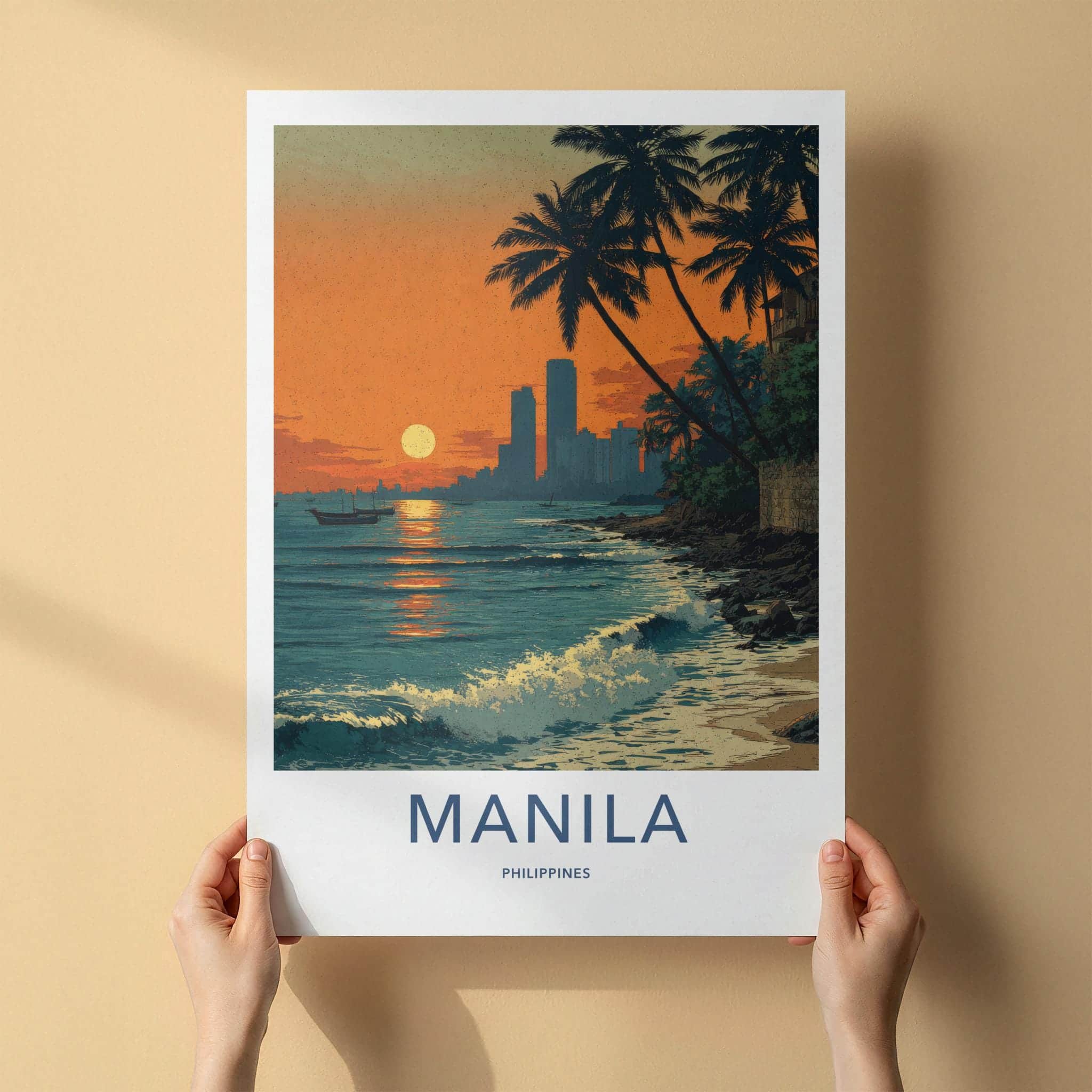 Manila Poster - Philippines Travel Art - Tropical Sunset Coast Home Decor