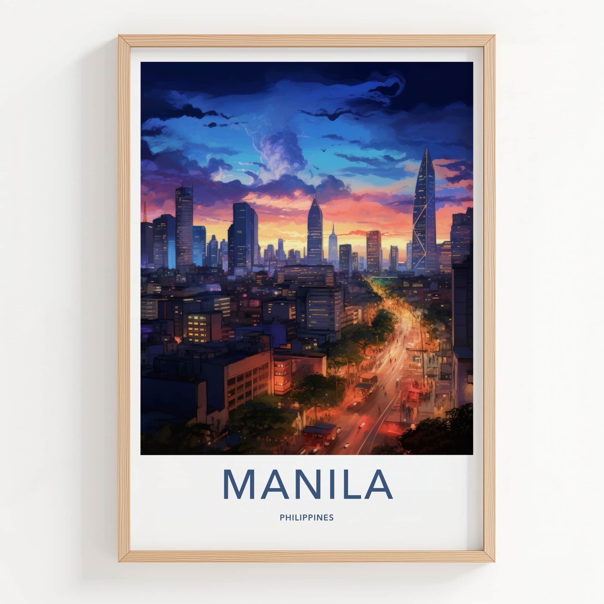 Manila Poster - Philippines Travel Art - Urban Evening Glow Home Decor