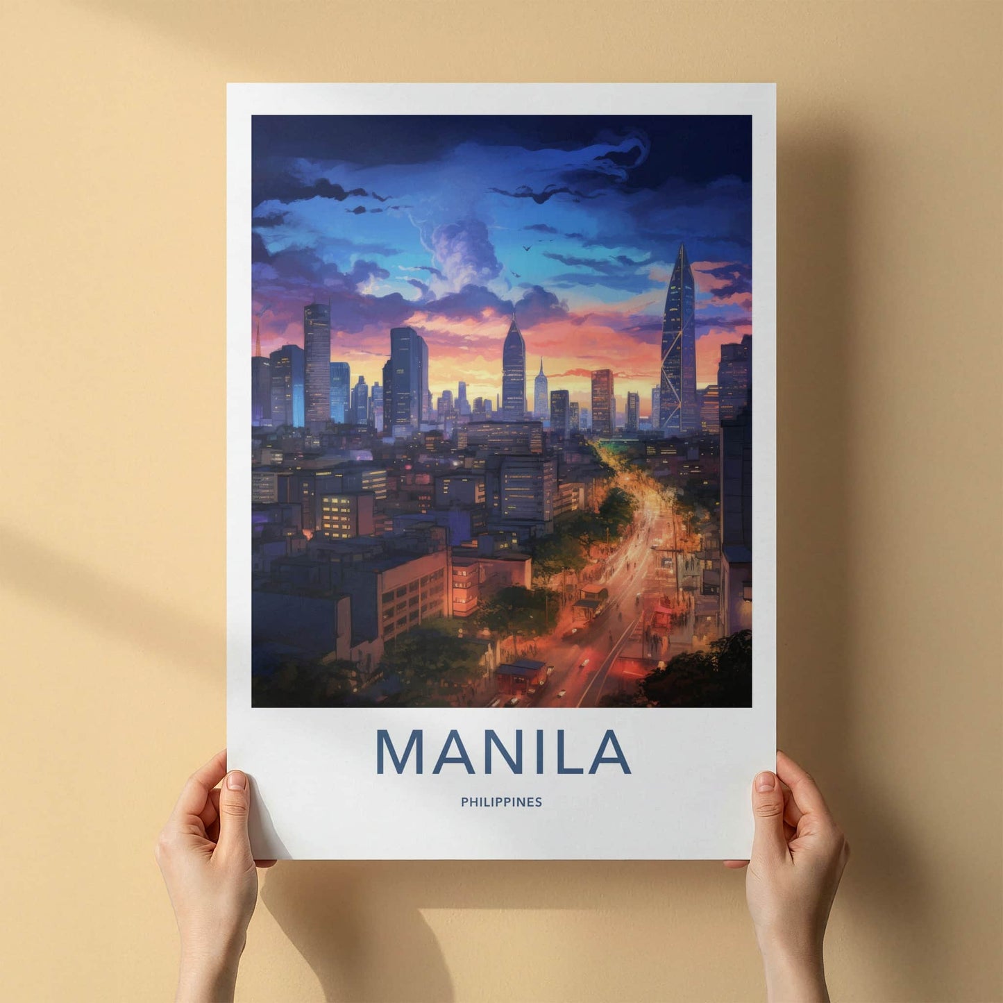 Manila Poster - Philippines Travel Art - Urban Evening Glow Home Decor