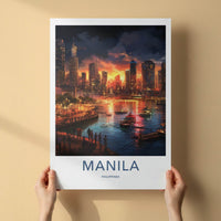 Manila Poster - Philippines Travel Art - Vibrant City Harbor Home Decor