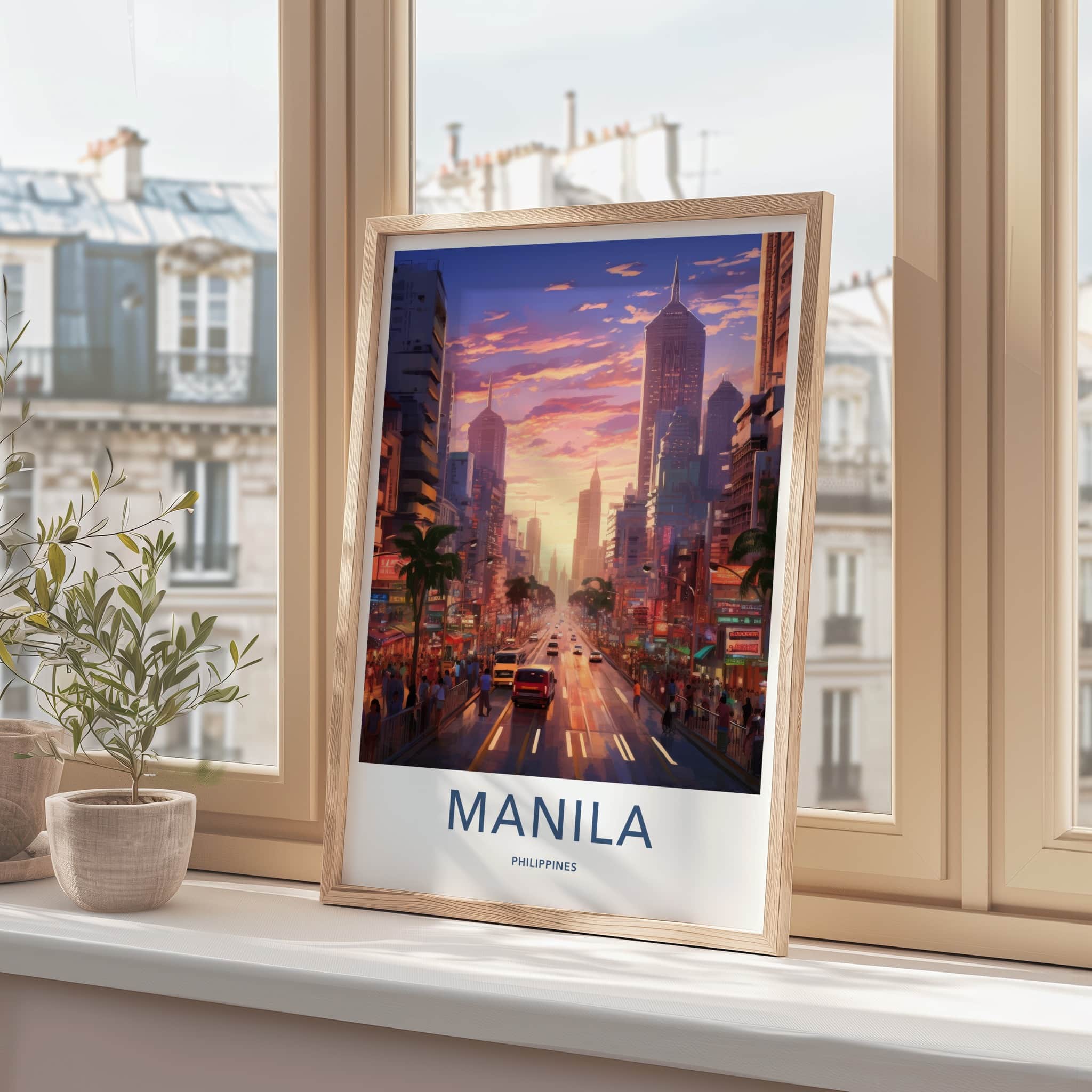 Manila Poster - Philippines Travel Art - Vibrant Street Dusk Wall Decor