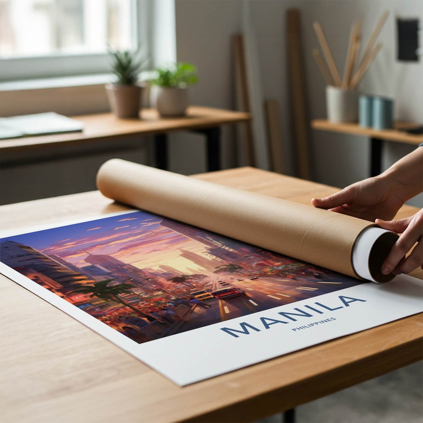 Manila Poster - Philippines Travel Art - Vibrant Street Dusk Wall Decor