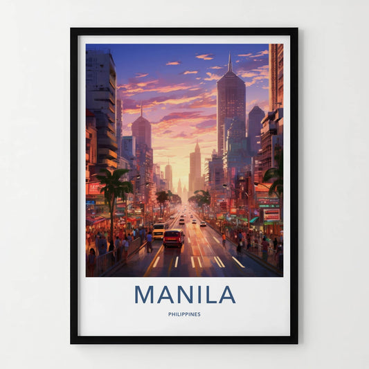 Manila Poster - Philippines Travel Art - Vibrant Street Dusk Wall Decor