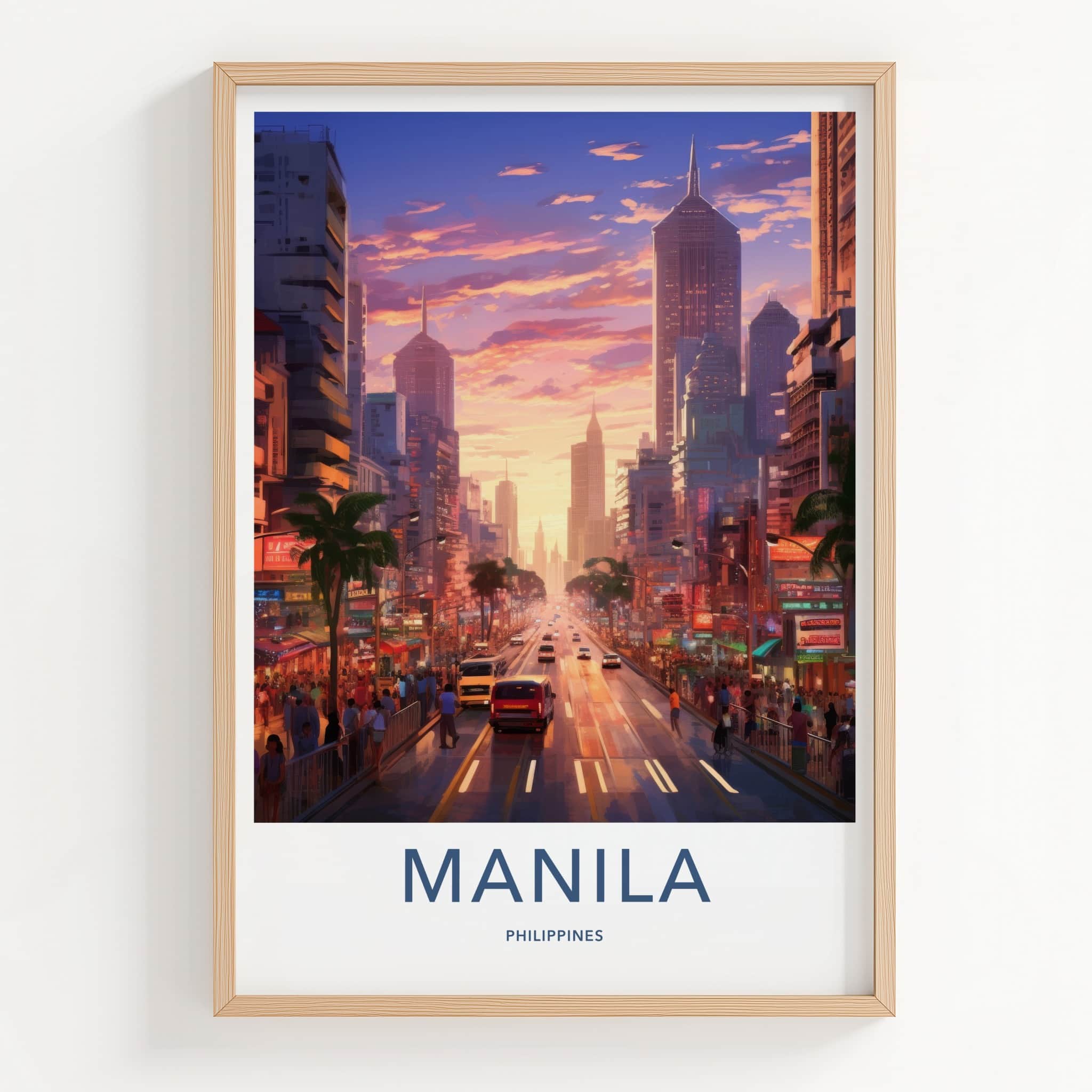 Manila Poster - Philippines Travel Art - Vibrant Street Dusk Wall Decor