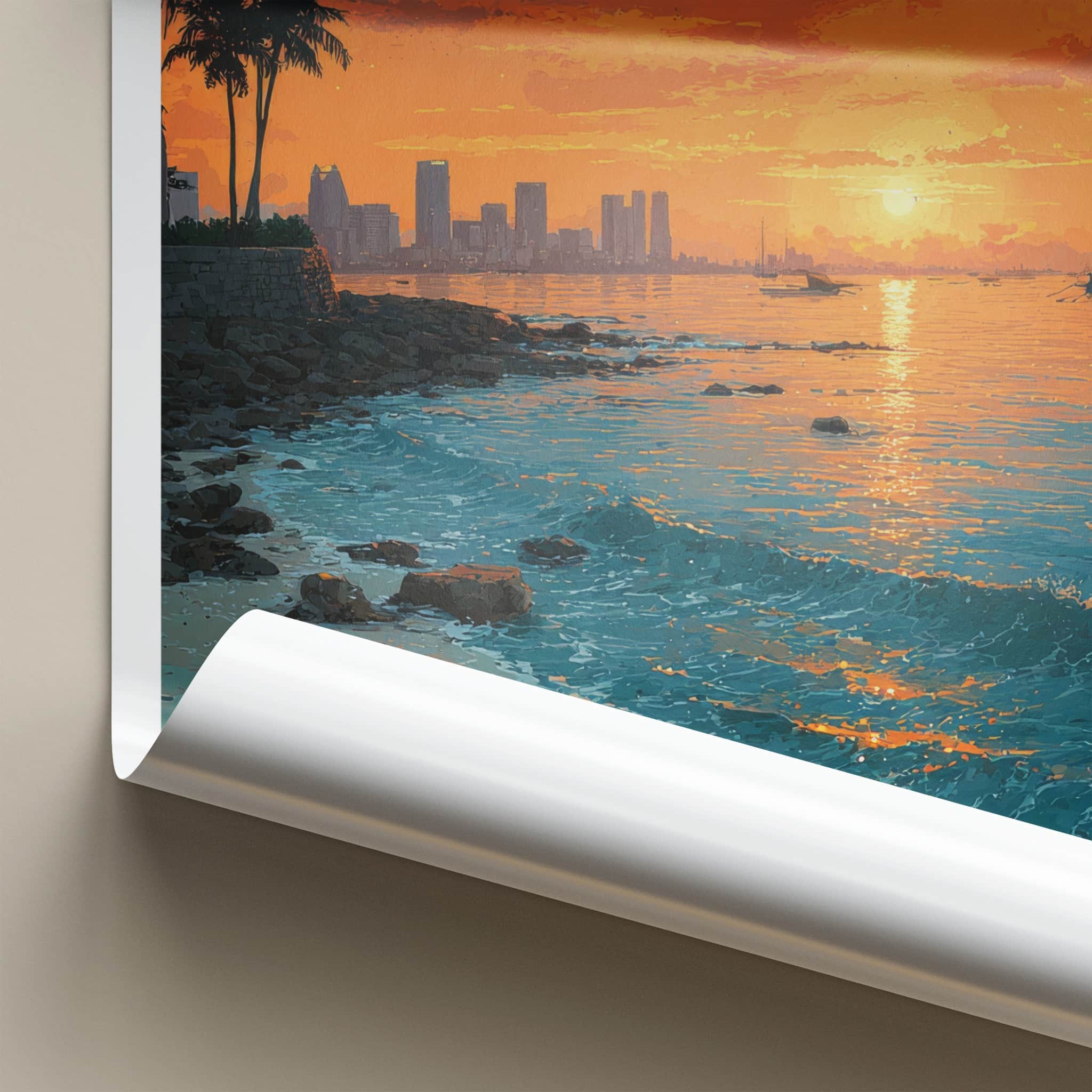 Manila Poster - Philippines Travel Print - Sunset Ocean Waves Framed Art