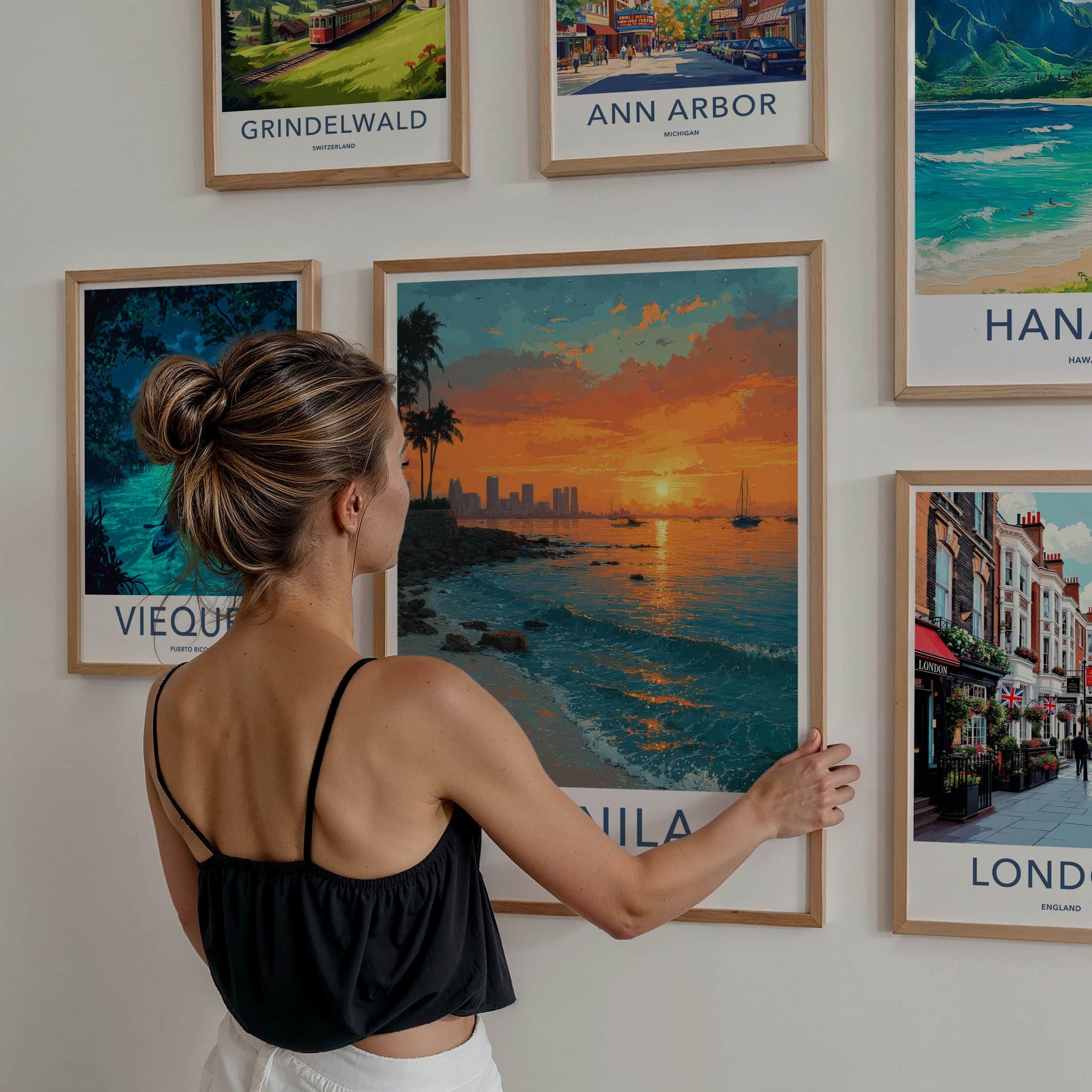 Manila Poster - Philippines Travel Print - Sunset Ocean Waves Framed Art