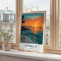 Manila Poster - Philippines Travel Print - Sunset Ocean Waves Framed Art