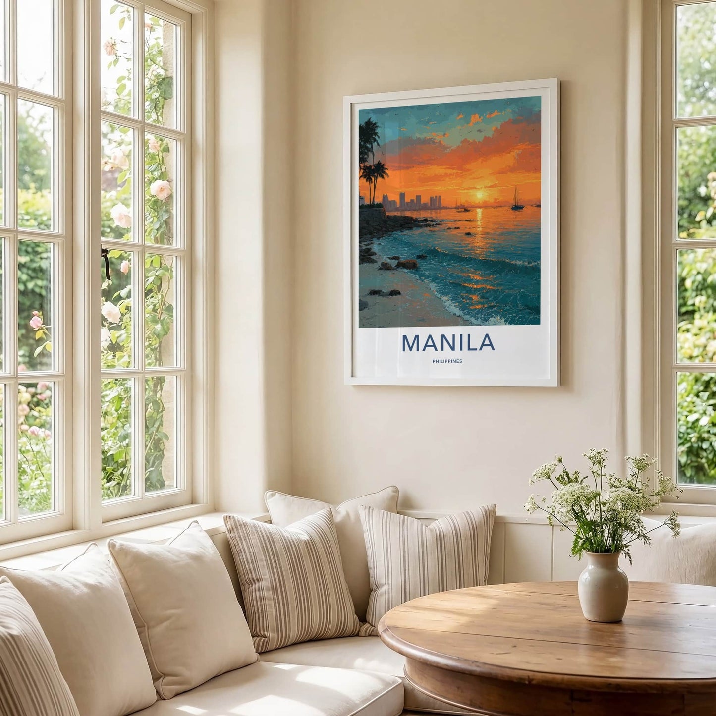 Manila Poster - Philippines Travel Print - Sunset Ocean Waves Framed Art