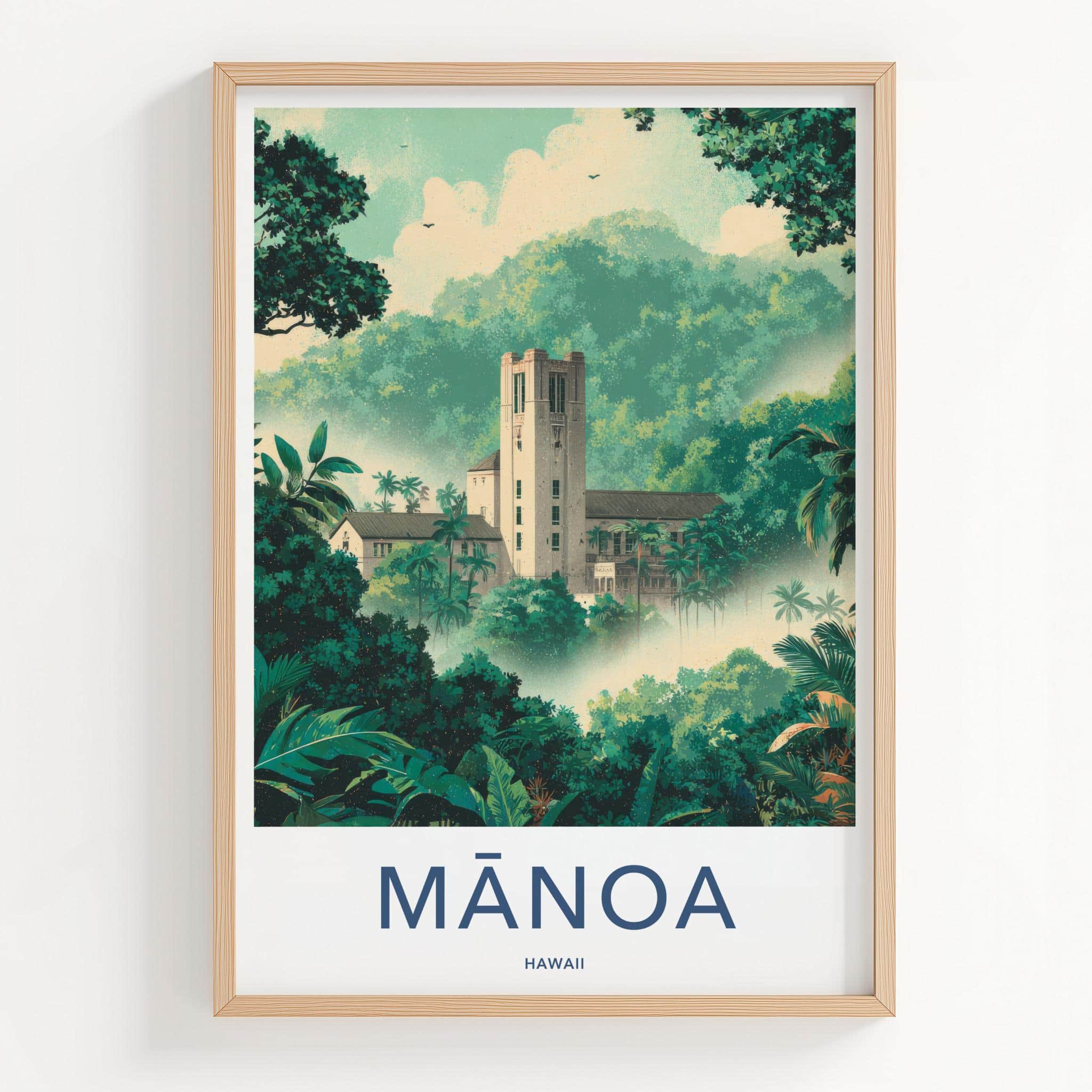 Manoa Poster - Hawaii Framed Print - Misty Jungle Tower Lounge Decor