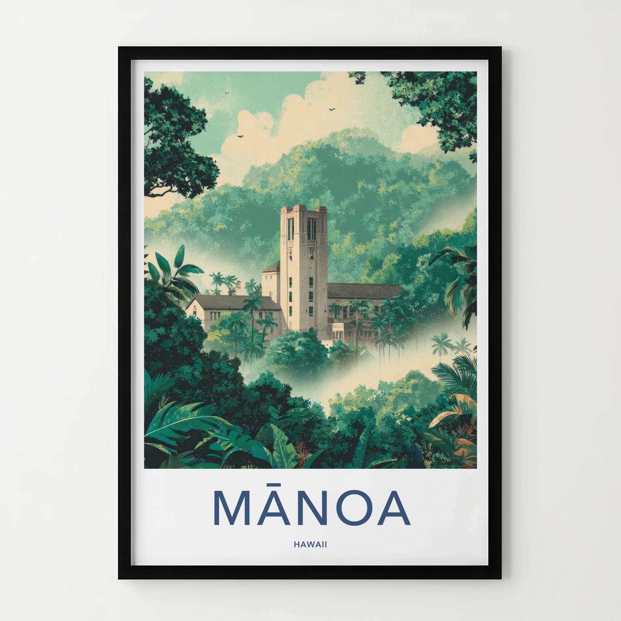 Manoa Poster - Hawaii Framed Print - Misty Jungle Tower Lounge Decor