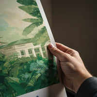 Manoa Poster - Hawaii Travel Art - Lush Foliage Building Framed Decor