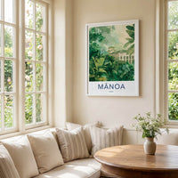 Manoa Poster - Hawaii Travel Art - Lush Foliage Building Framed Decor