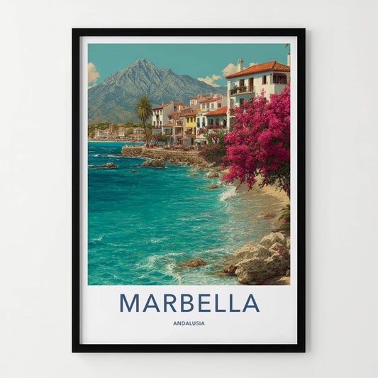 Marbella Poster - Spain Travel Art - Bougainvillea Beachfront Homes Home Decor