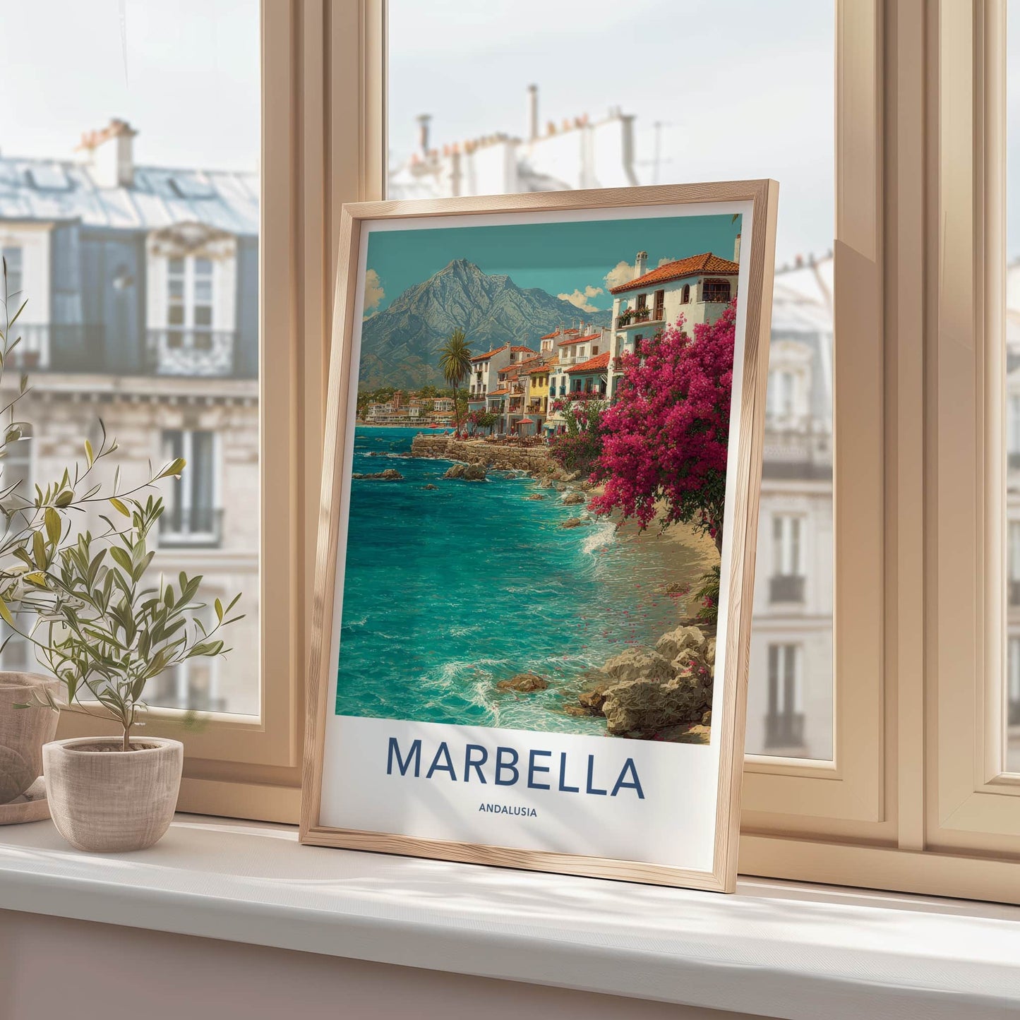 Marbella Poster - Spain Travel Art - Bougainvillea Beachfront Homes Home Decor
