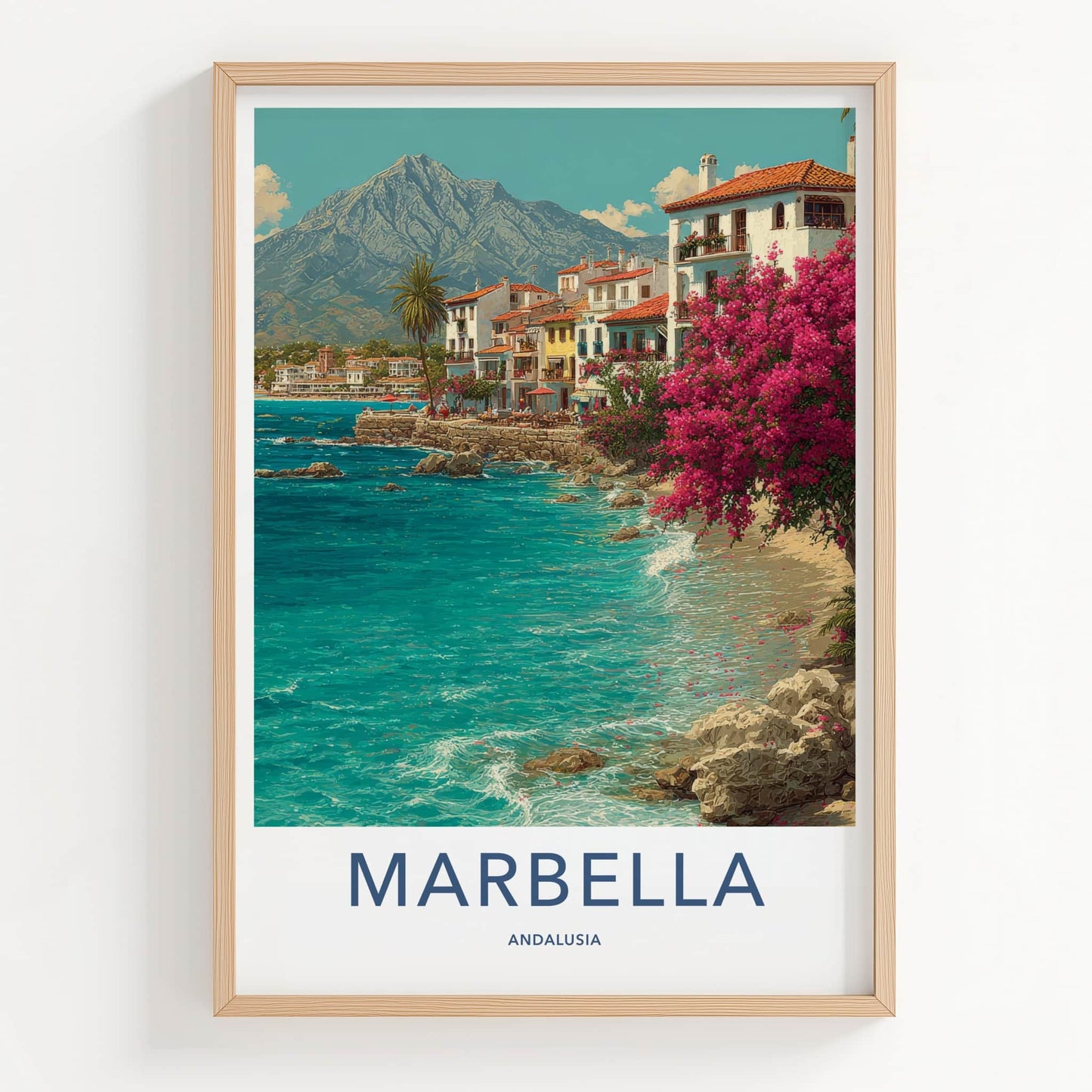 Marbella Poster - Spain Travel Art - Bougainvillea Beachfront Homes Home Decor