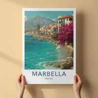 Marbella Poster - Spain Travel Art - Bougainvillea Beachfront Homes Home Decor