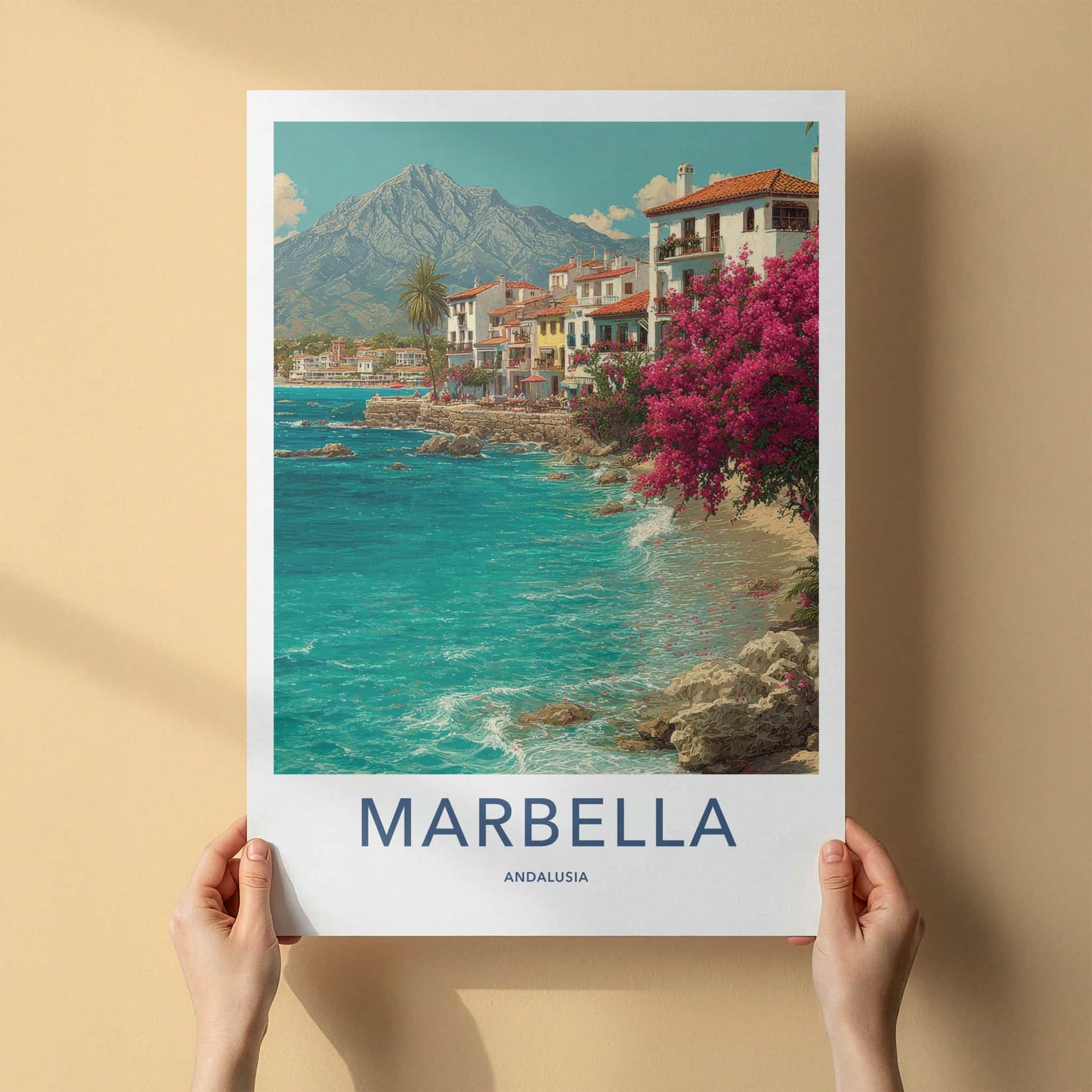 Marbella Poster - Spain Travel Art - Bougainvillea Beachfront Homes Home Decor