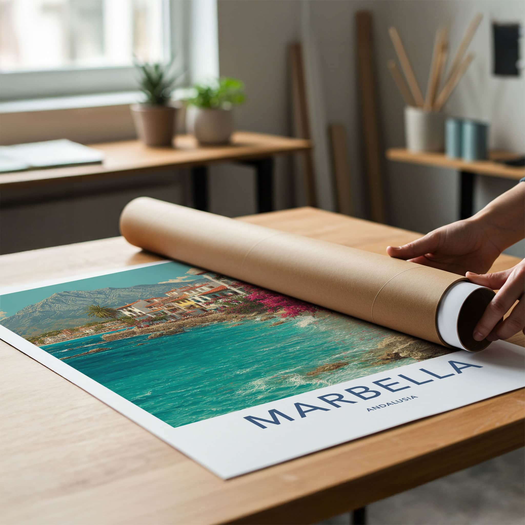 Marbella Poster - Spain Travel Art - Bougainvillea Beachfront Homes Home Decor