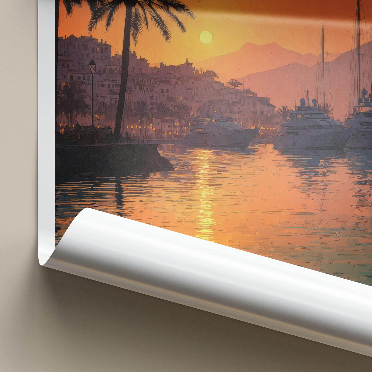 Marbella Poster - Spain Travel Art - Coastal Sunset Harbor Home Decor