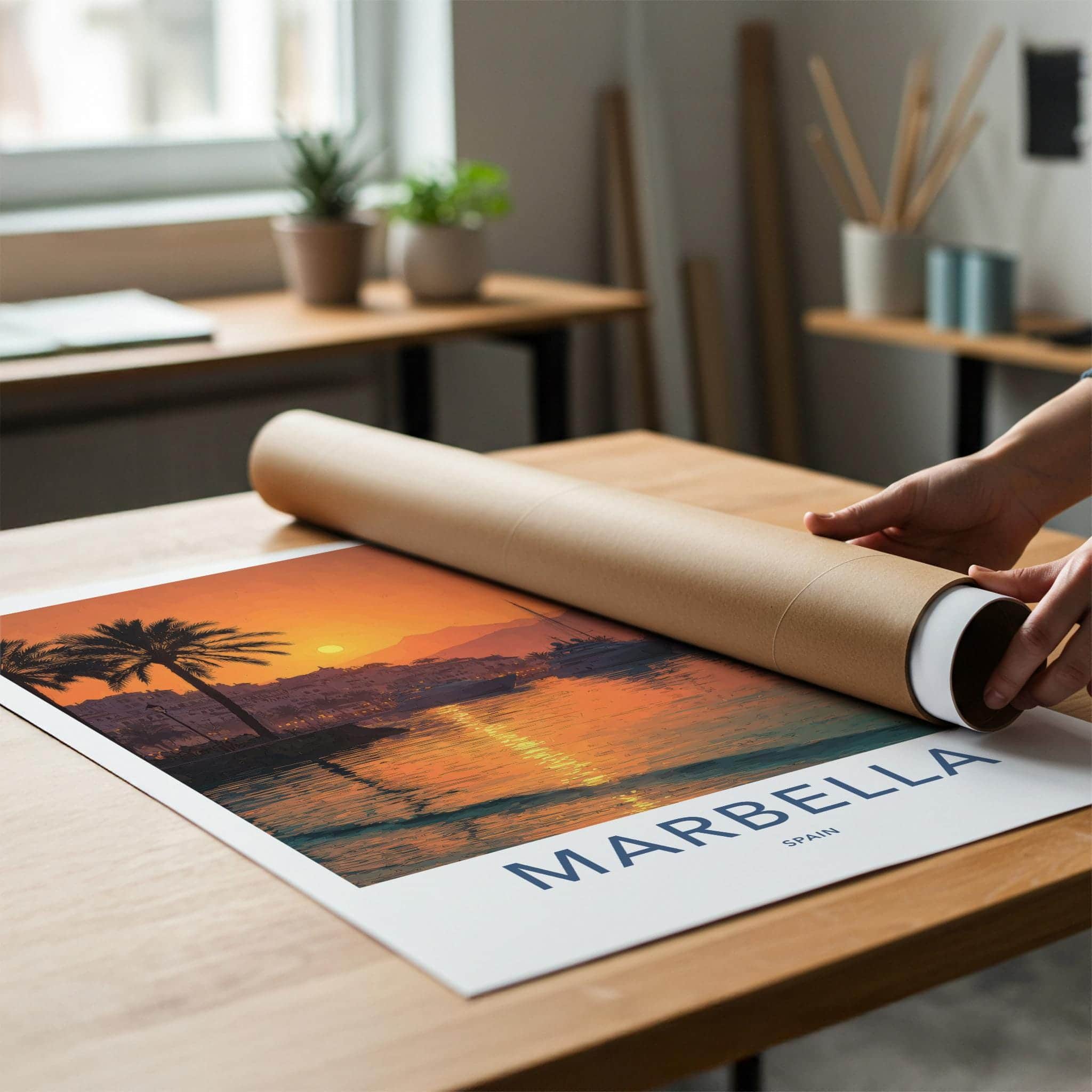 Marbella Poster - Spain Travel Art - Coastal Sunset Harbor Home Decor