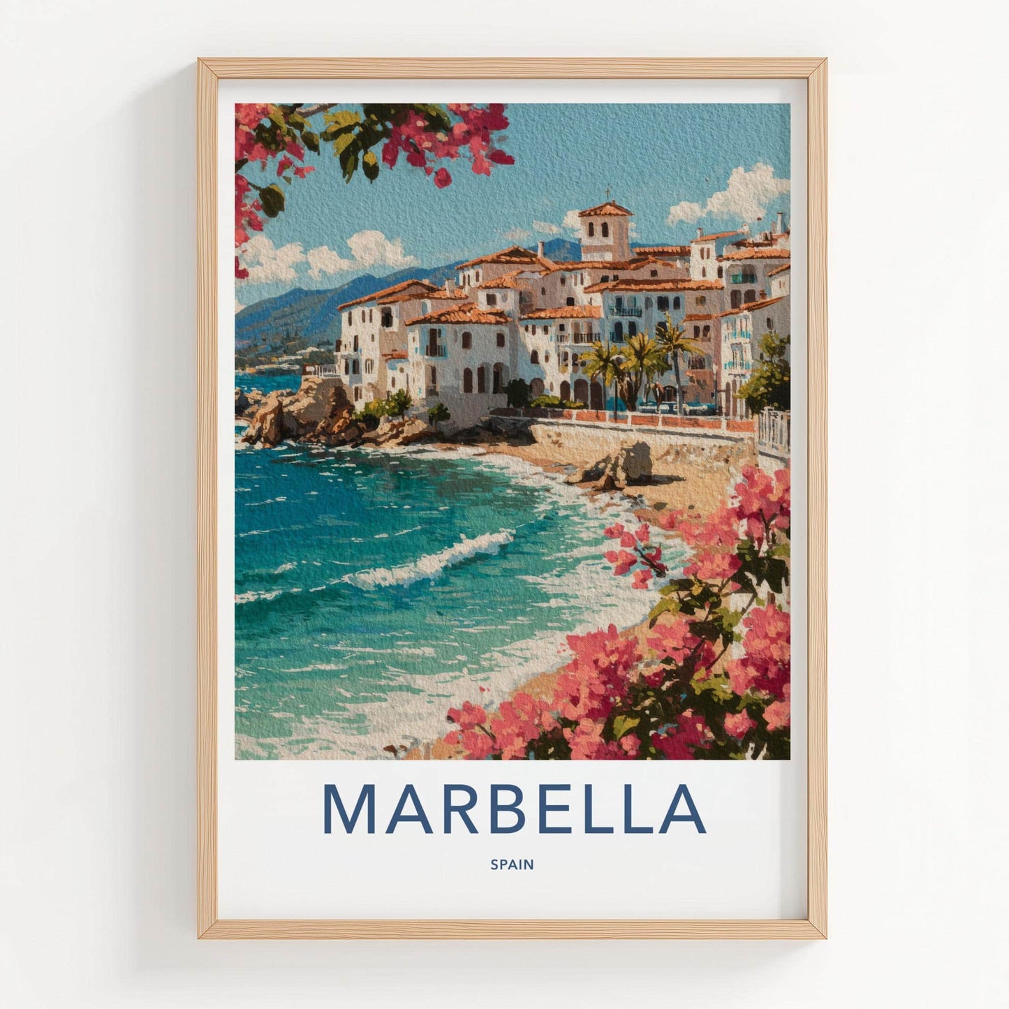 Marbella Poster - Spain Travel Art - Coastal Town Flowers Home Decor