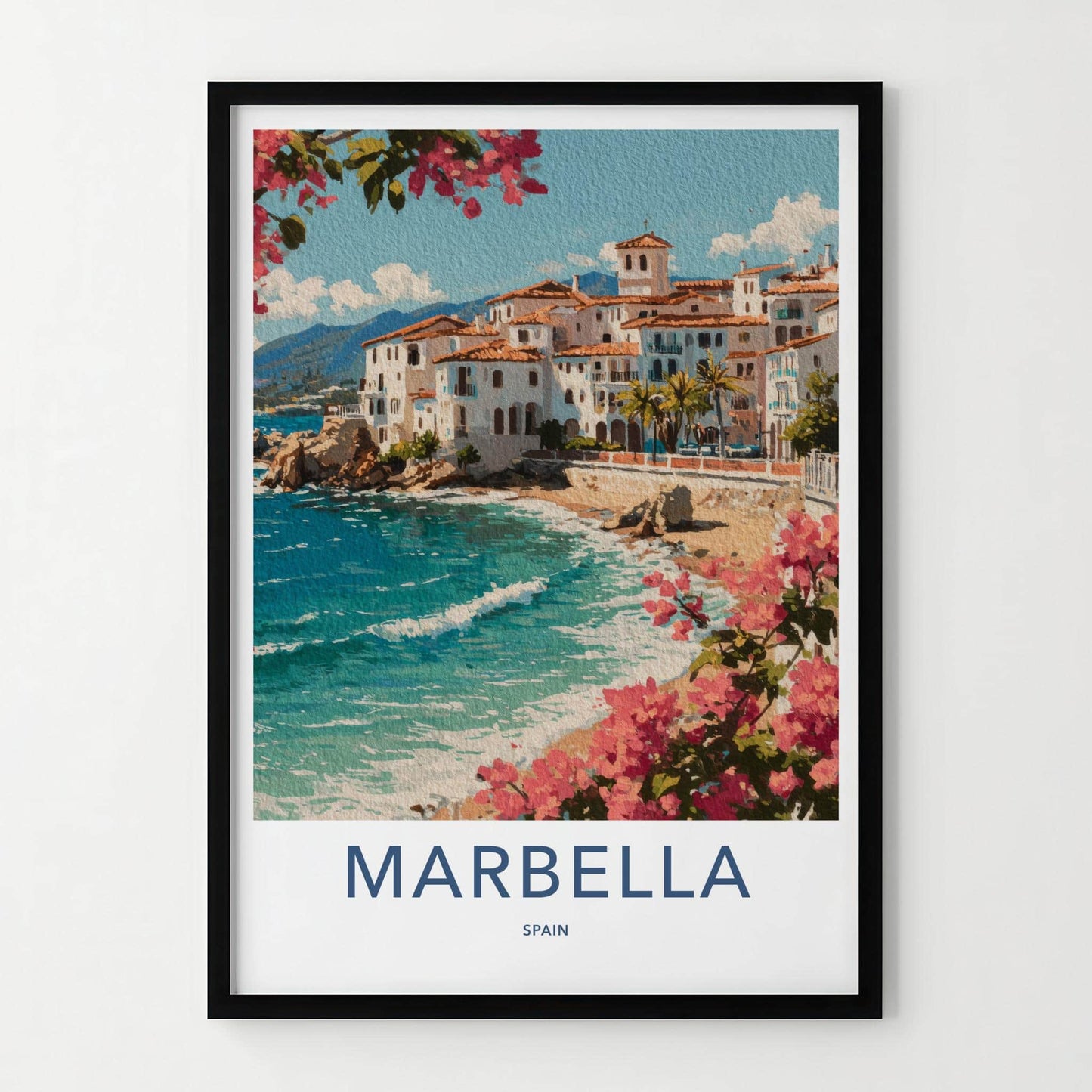 Marbella Poster - Spain Travel Art - Coastal Town Flowers Home Decor