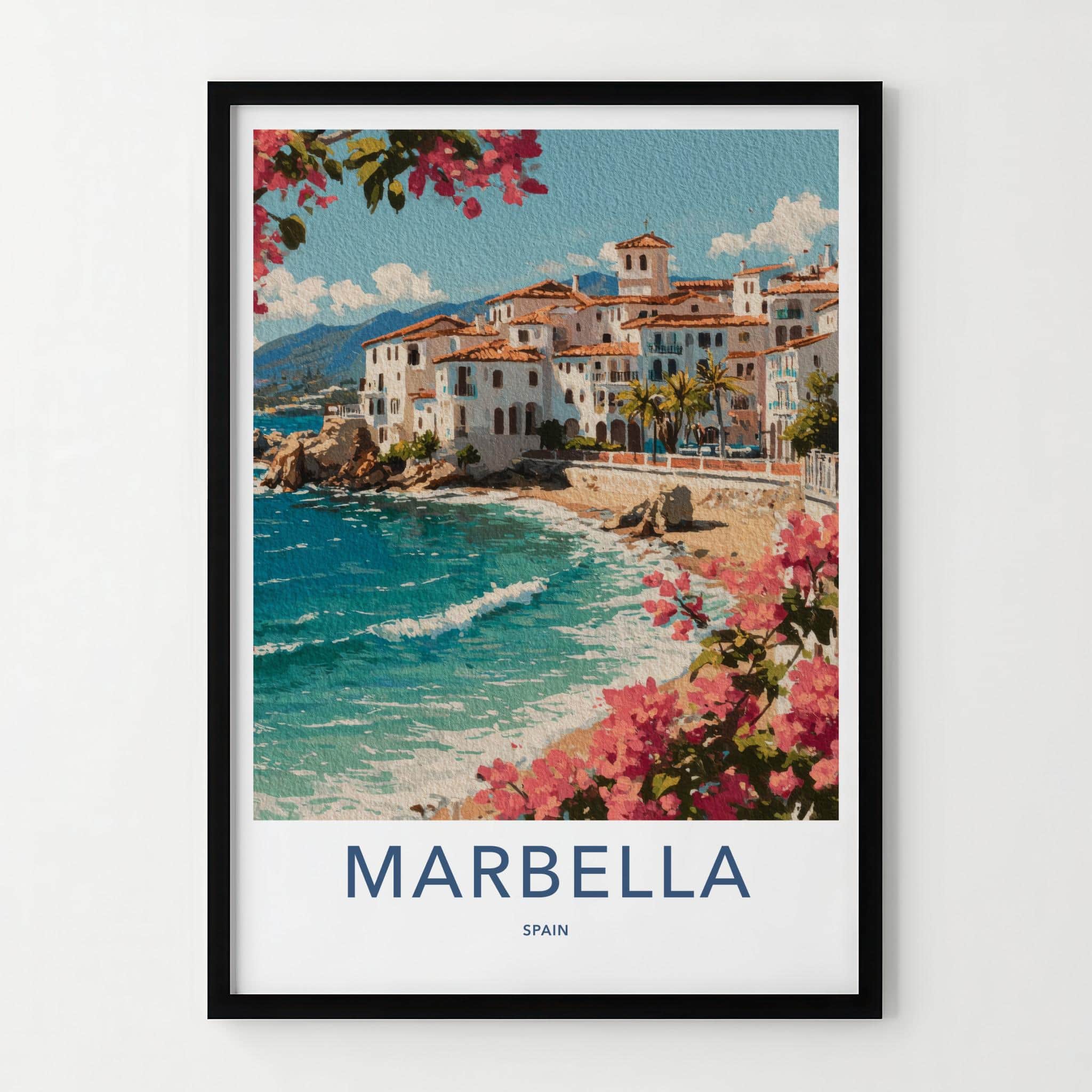 Marbella Poster - Spain Travel Art - Coastal Town Flowers Home Decor