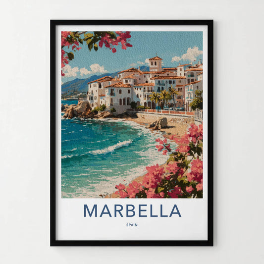 Marbella Poster - Spain Travel Art - Coastal Town Flowers Home Decor
