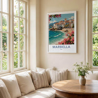 Marbella Poster - Spain Travel Art - Coastal Town Flowers Home Decor