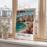 Marbella Poster - Spain Travel Art - Coastal Town Flowers Home Decor