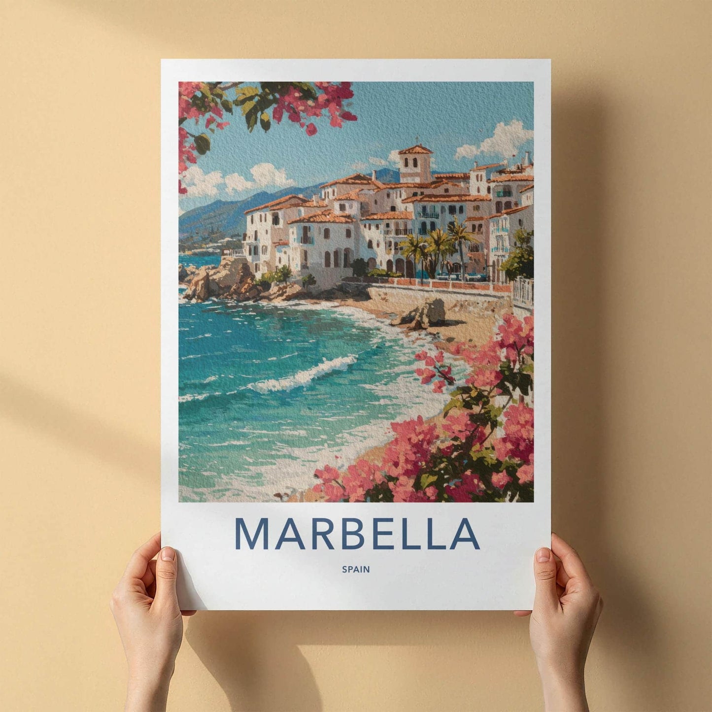 Marbella Poster - Spain Travel Art - Coastal Town Flowers Home Decor