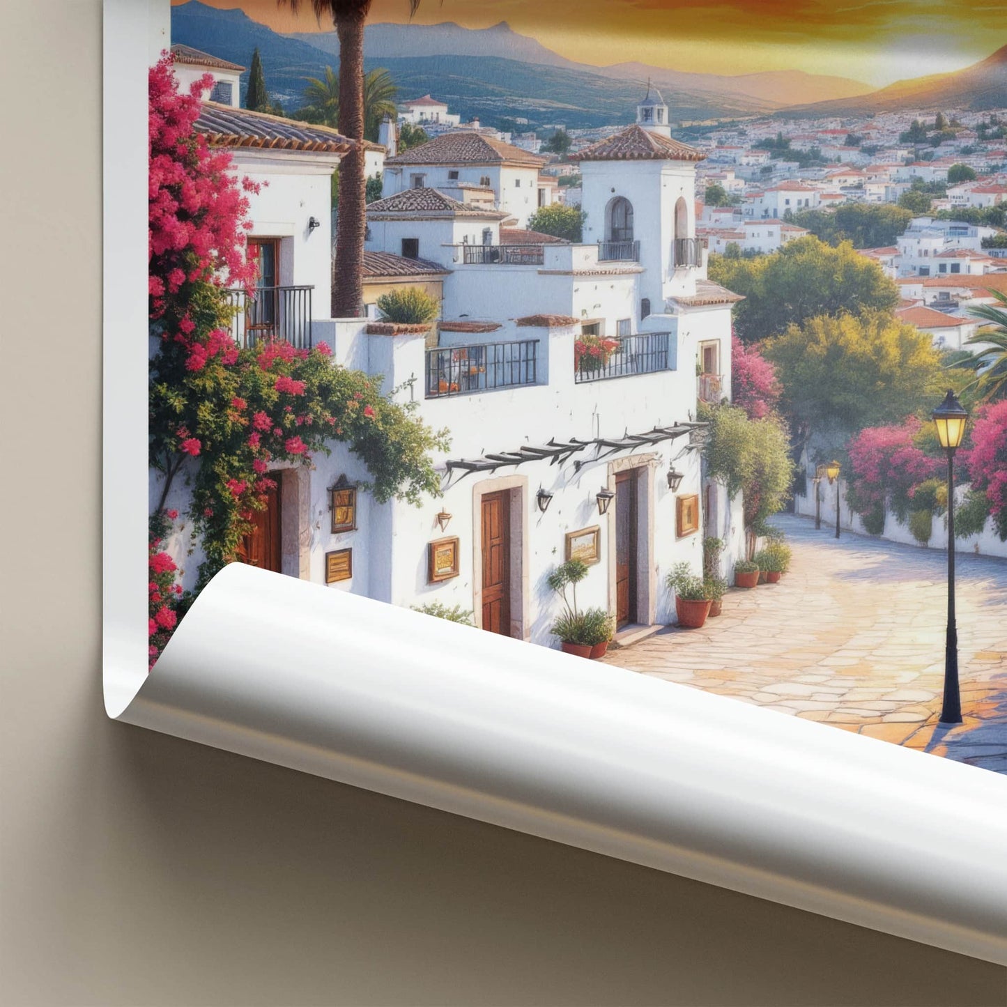 Marbella Poster - Spain Travel Art - Mediterranean Village Sunset Home Decor