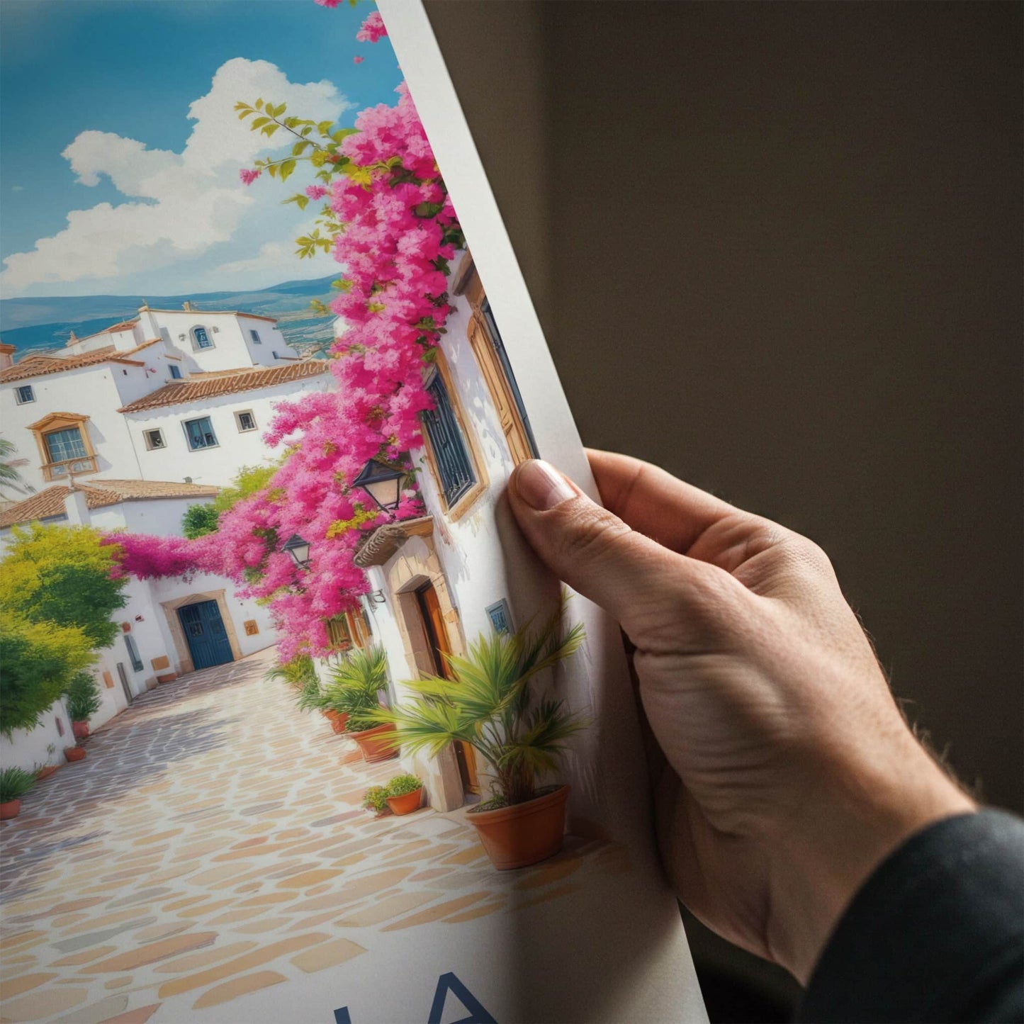 Marbella Poster - Spain Travel Art - Pink Flower Alley Wall Decor