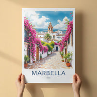 Marbella Poster - Spain Travel Art - Pink Flower Alley Wall Decor