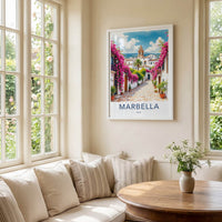Marbella Poster - Spain Travel Art - Pink Flower Alley Wall Decor