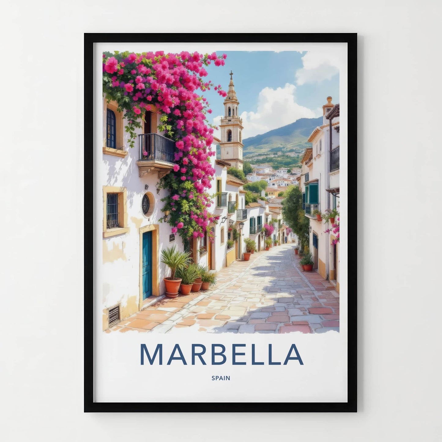 Marbella Poster - Spain Travel Art - Pink Flower Street Home Decor
