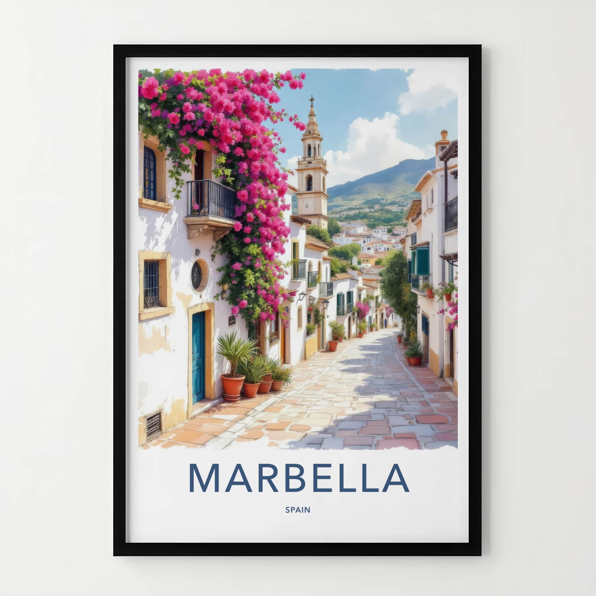 Marbella Poster - Spain Travel Art - Pink Flower Street Home Decor