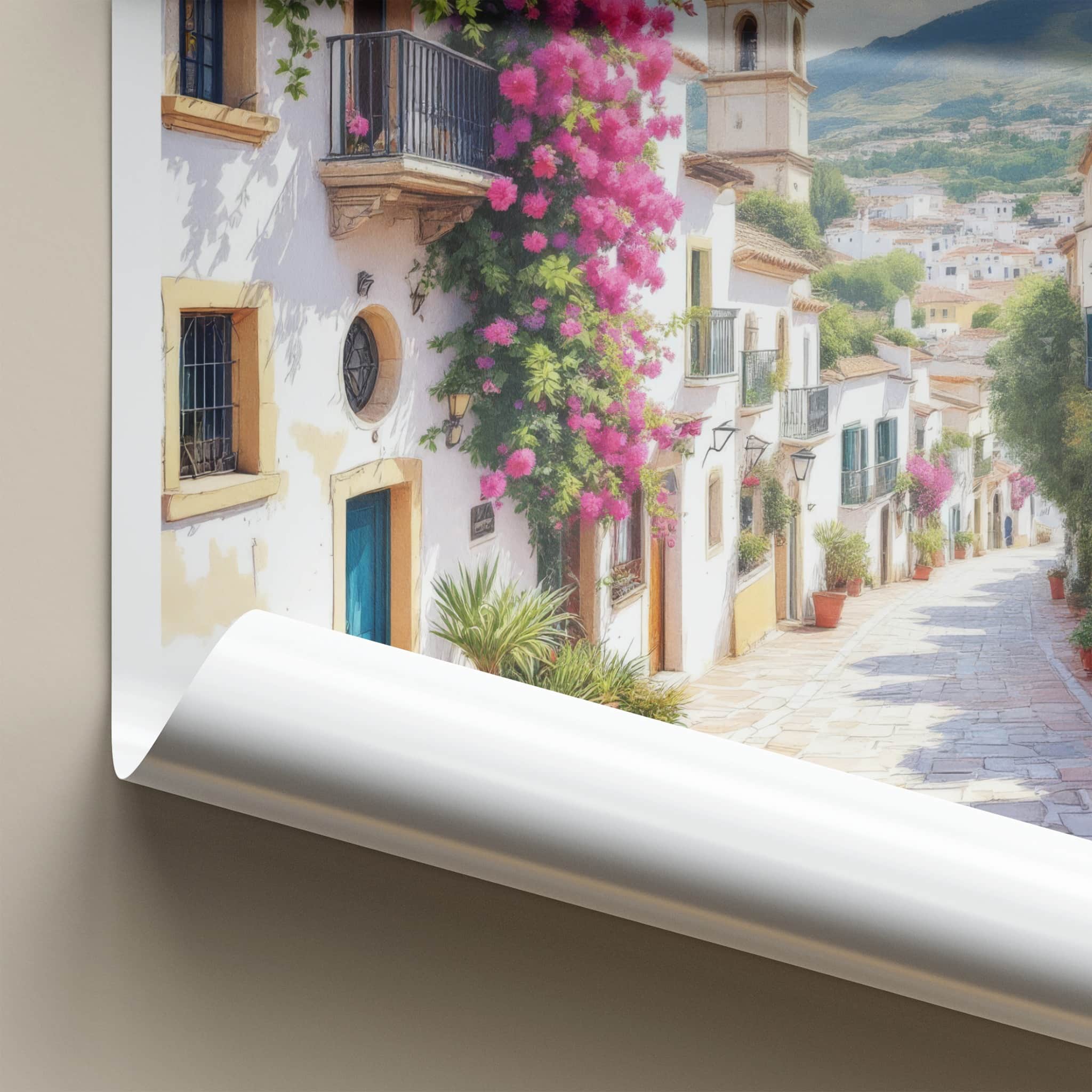 Marbella Poster - Spain Travel Art - Pink Flower Street Home Decor