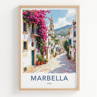 Marbella Poster - Spain Travel Art - Pink Flower Street Home Decor