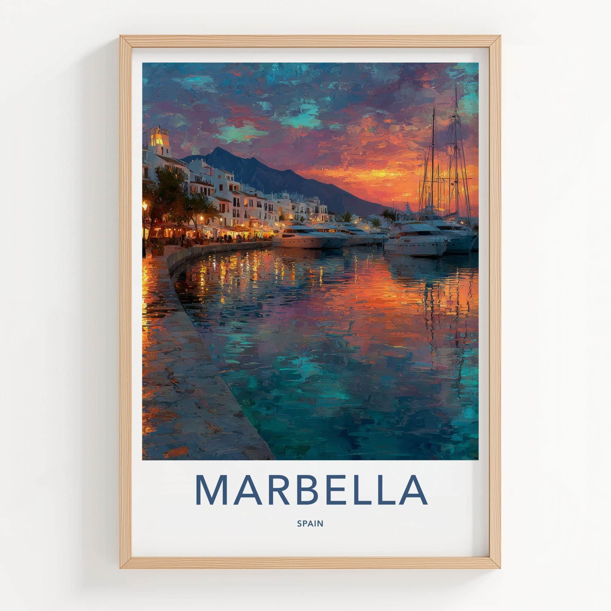 Marbella Poster - Spain Travel Art - Vibrant Coastal Sunset Home Decor
