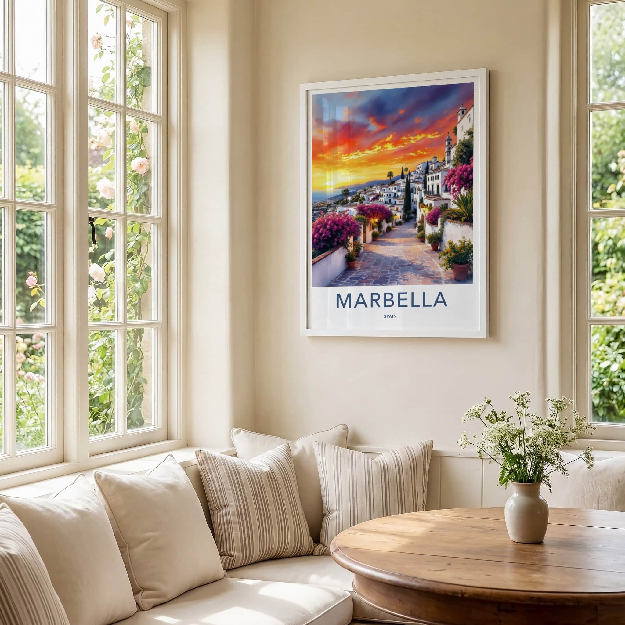 Marbella Poster - Spain Travel Art - Vibrant Floral Street Home Decor