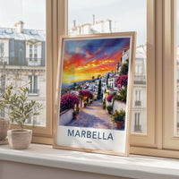 Marbella Poster - Spain Travel Art - Vibrant Floral Street Home Decor