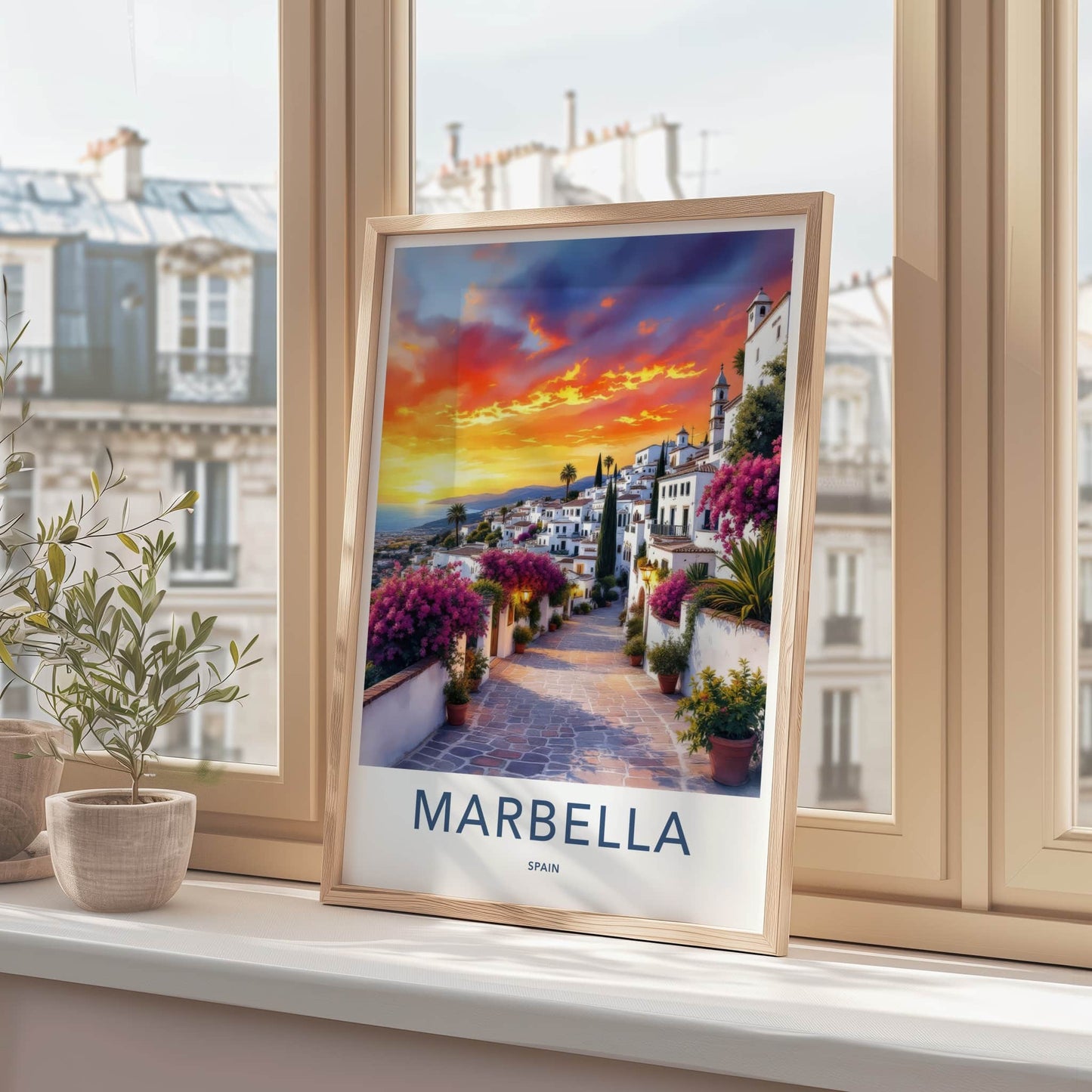 Marbella Poster - Spain Travel Art - Vibrant Floral Street Home Decor