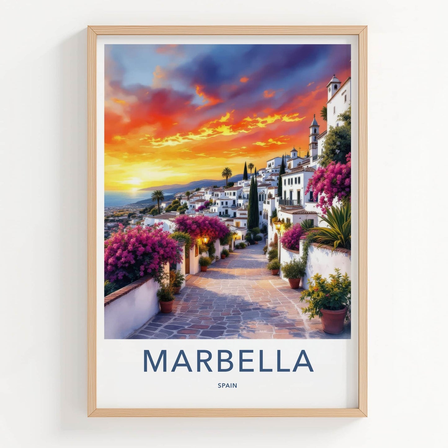 Marbella Poster - Spain Travel Art - Vibrant Floral Street Home Decor