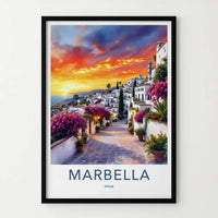 Marbella Poster - Spain Travel Art - Vibrant Floral Street Home Decor