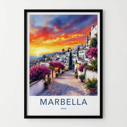 Marbella Poster - Spain Travel Art - Vibrant Floral Street Home Decor